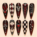 Gothic Halloween Harlequin & Skull Glitter Press On Nails