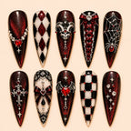 Gothic Halloween Harlequin & Skull Glitter Press On Nails