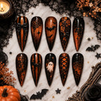 Gothic Halloween Bad & Skull Lace Glitter Press On Nails