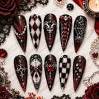 Gothic Halloween Harlequin & Skull Glitter Press On Nails
