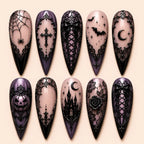 Gothic Halloween Lace & Cross French Tip Press On Nails