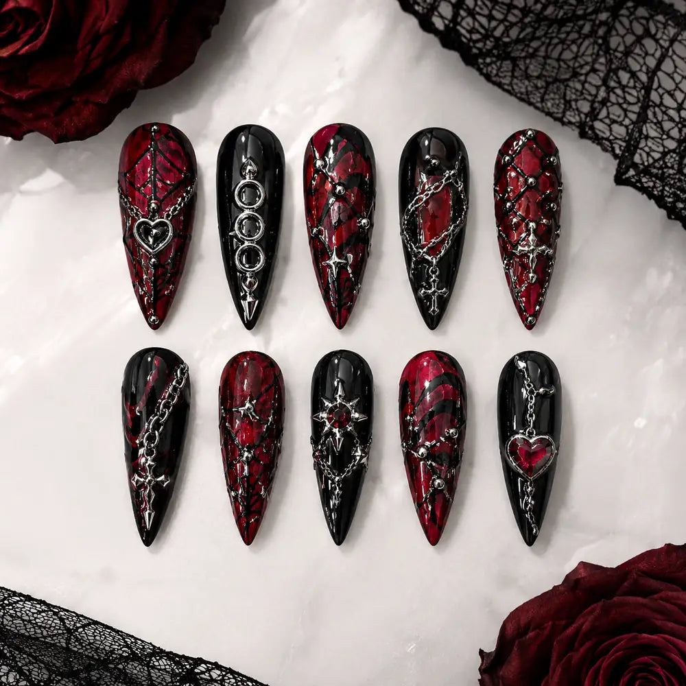 Gothic Heart Cross Chain 3D Rhinestone Press On Nails — image 2