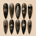 Gothic Memorial Cross Floral Lace Press On Nails