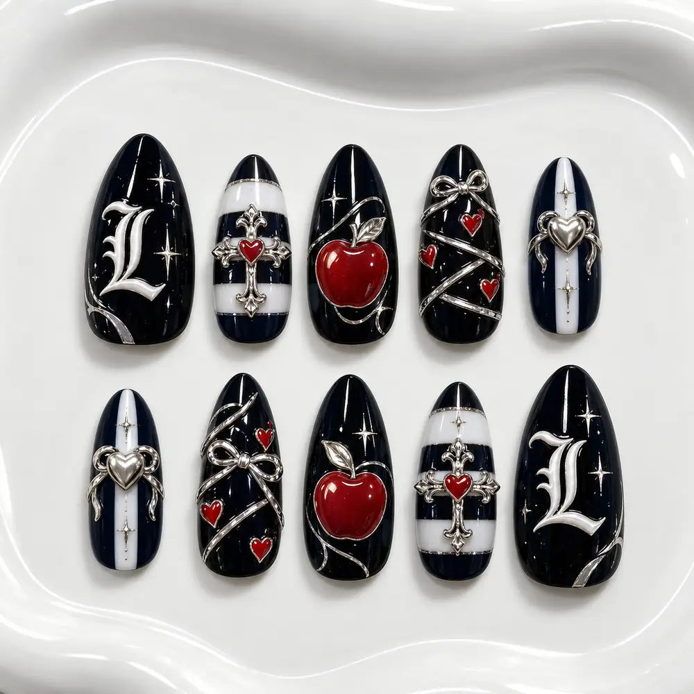 Gothic Red Apple & Heart 3D Press On Nails — image 2