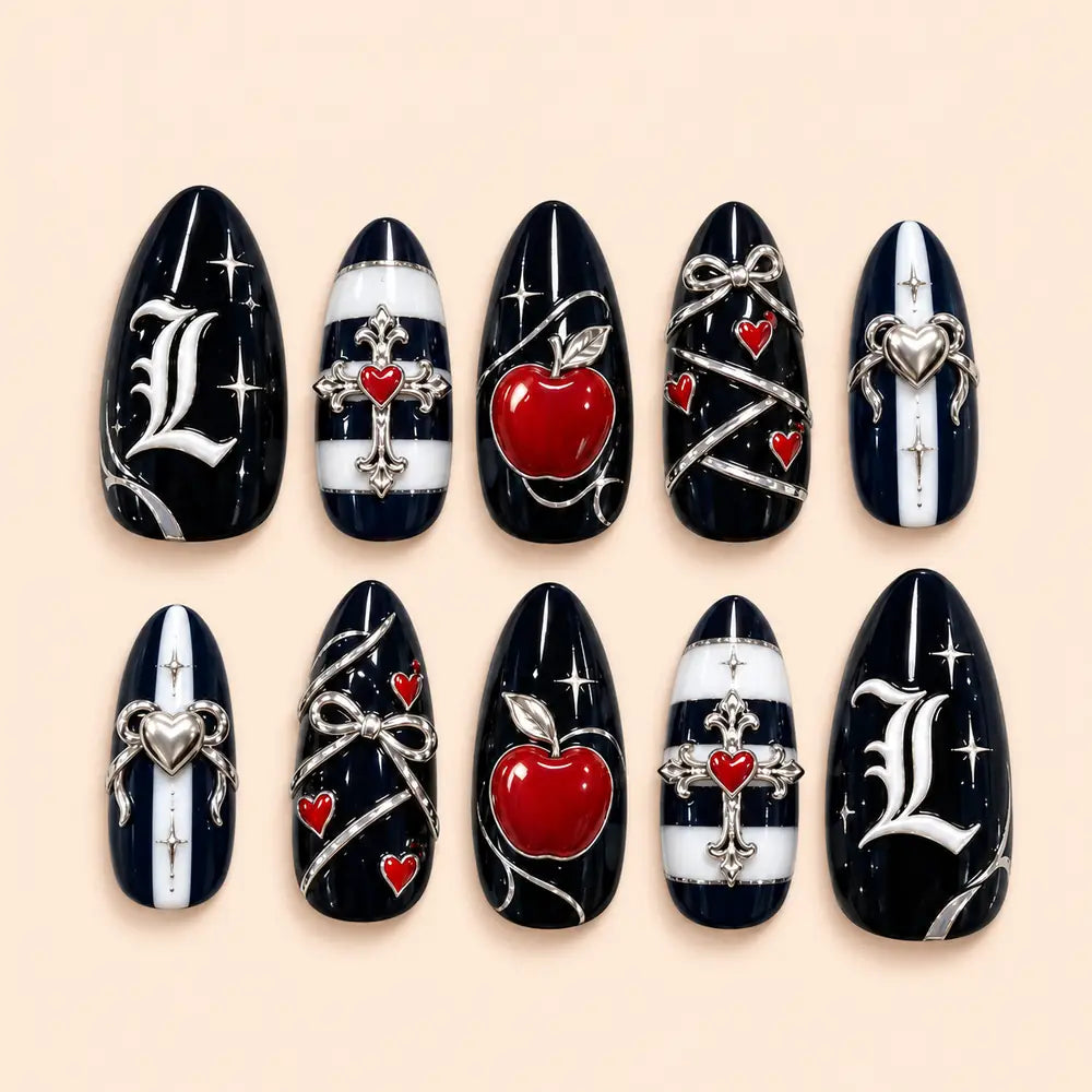 Gothic Red Apple & Heart 3D Press On Nails — image 1