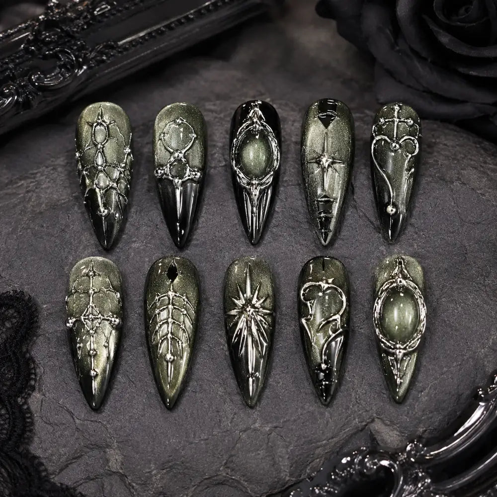 Gothic Relic Chrome 3D Press On Nails — image 2