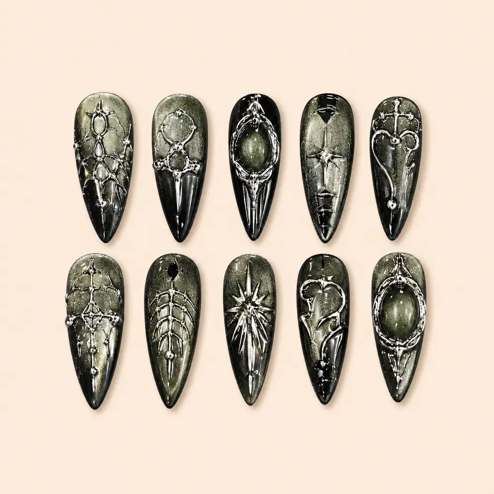 Gothic Relic Chrome 3D Press On Nails — image 1