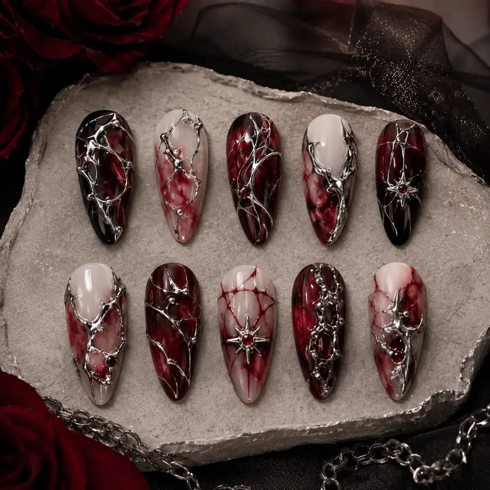 Gothic Spider Web 3D Rhinestone Press On Nails — image 2