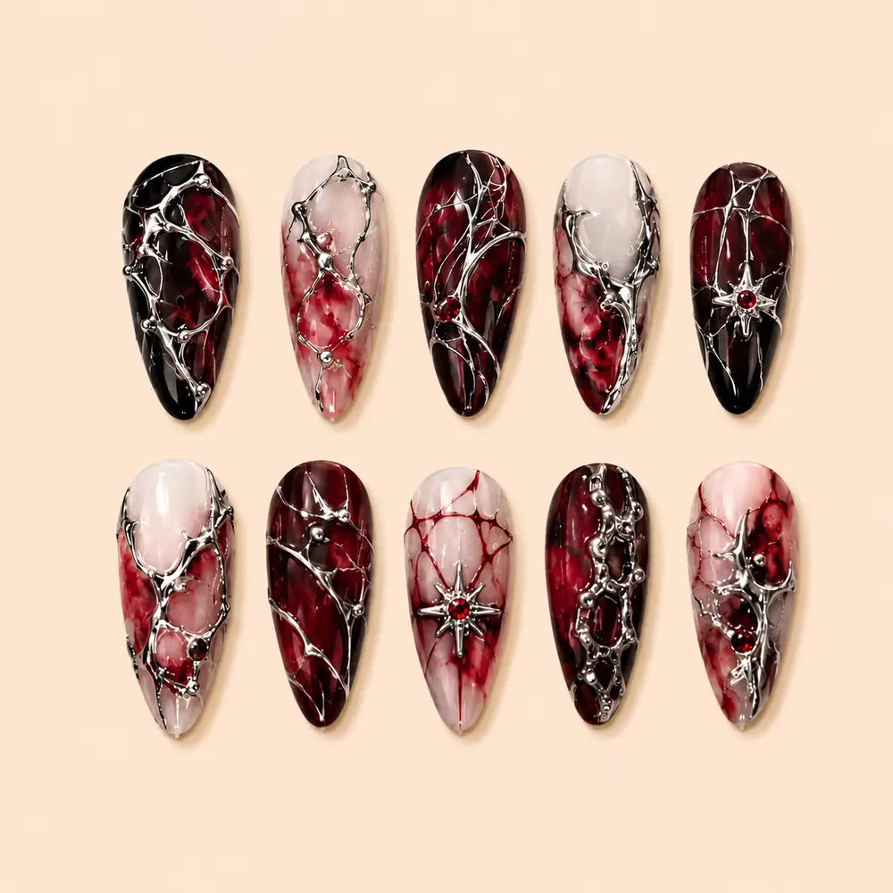 Gothic Spider Web 3D Rhinestone Press On Nails — image 1