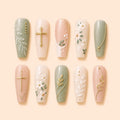 Graceful Gold Cross Botanical Press On Nails — image 1