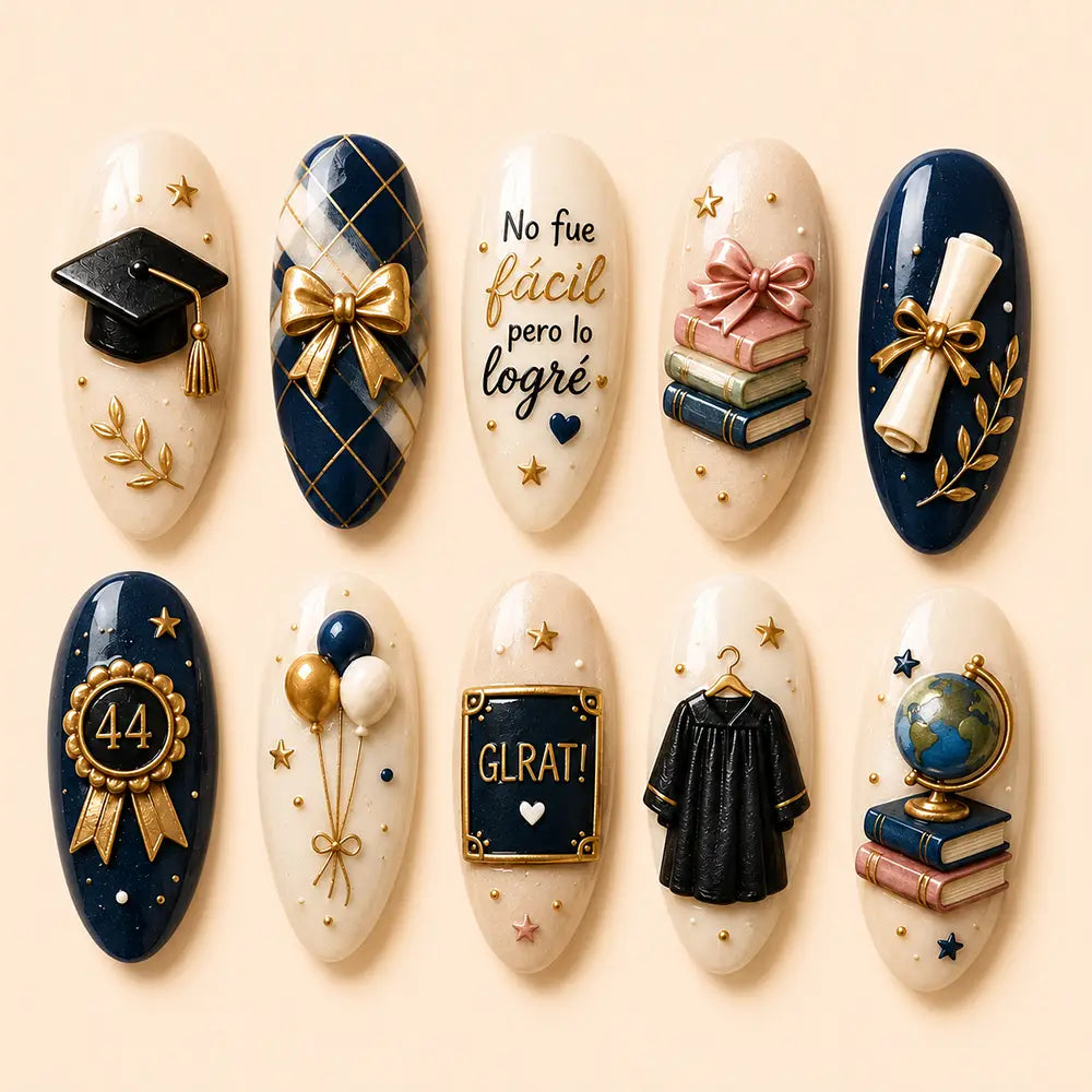 Graduation Academic Achievement Book & Diploma 3D Press On Nails