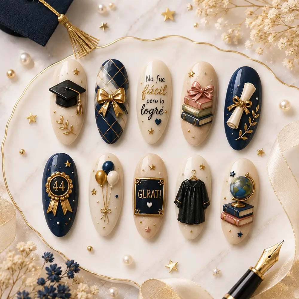 Graduation Academic Achievement Book & Diploma 3D Press On Nails