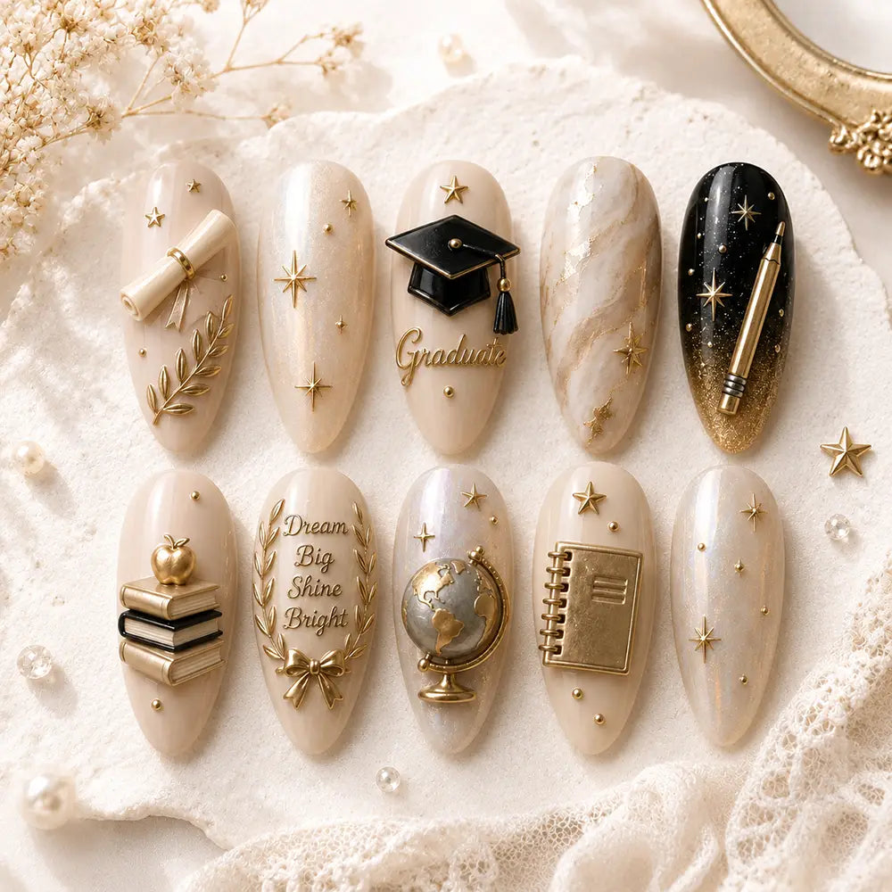 Graduation Academic Symbols 3D Charm Press On Nails