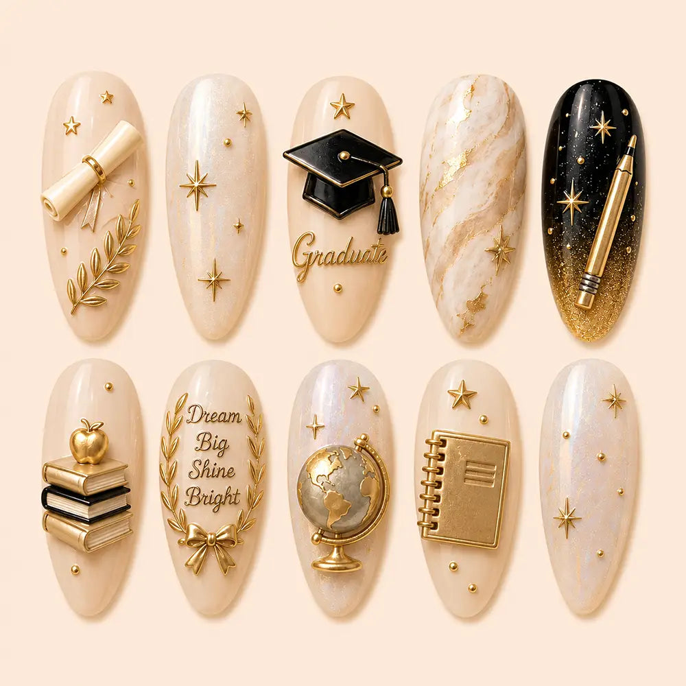 Graduation Academic Symbols 3D Charm Press On Nails
