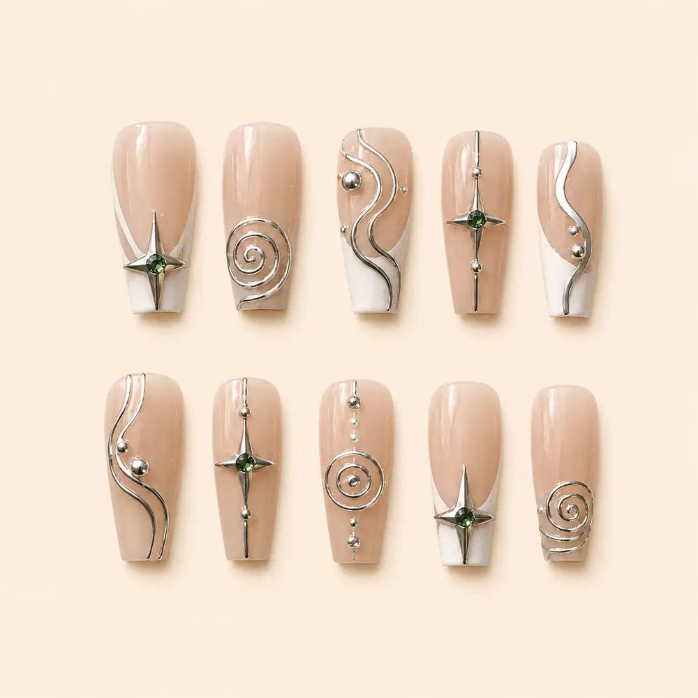 Green Starburst Orbit 3D Press On Nails — image 1