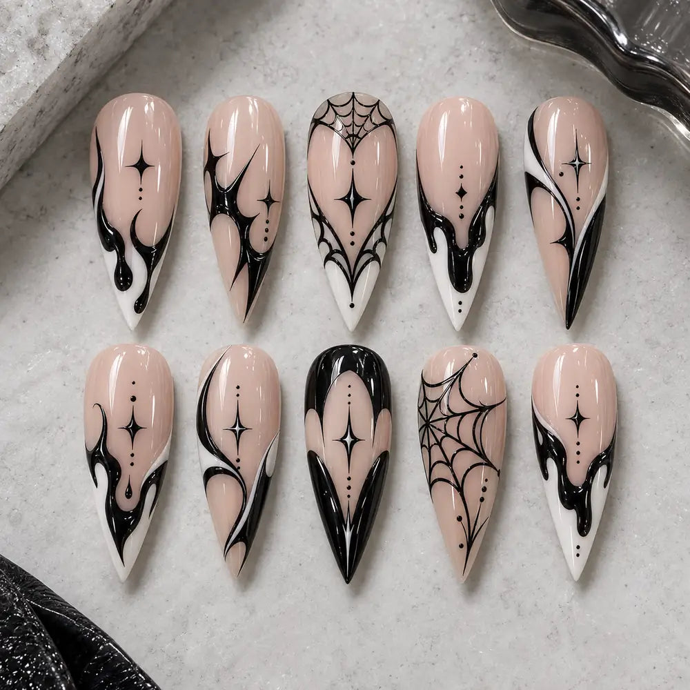 Halloween Spider Web Drip Stiletto Press On Nails — image 2