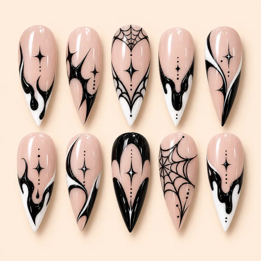 Halloween Spider Web Drip Stiletto Press On Nails — image 1