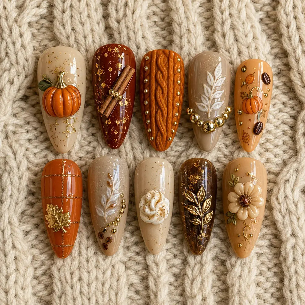 Harvest Pumpkin & Cinnamon 3D Press On Nails — image 2