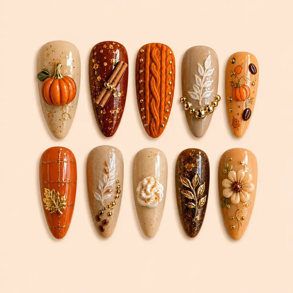 Harvest Pumpkin & Cinnamon 3D Press On Nails — image 1