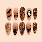 Haunted Amber Ghost & Bat 3D Press On Nails — image 1