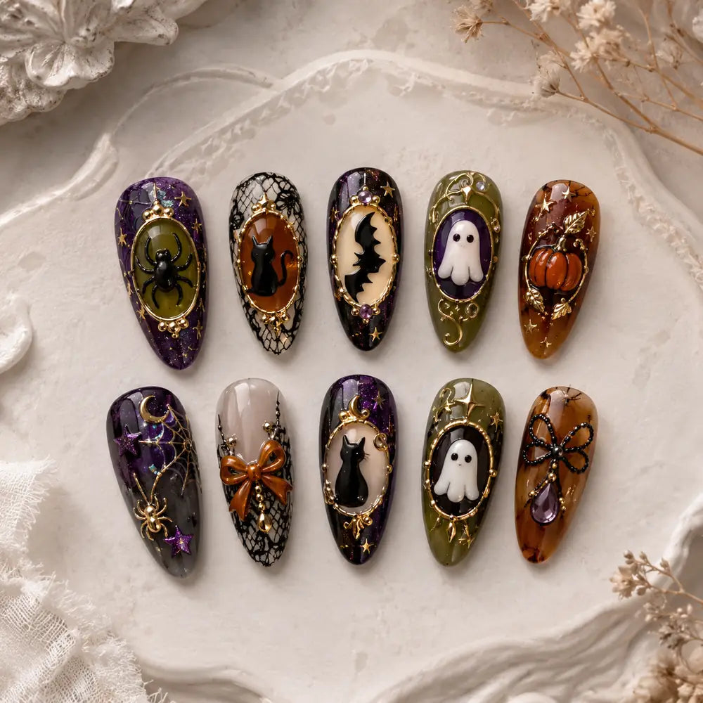 Haunted Cameo Cats and Ghosts 3D Press On Nails — image 2
