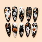 Haunted Garden Ghost & Pumpkin 3D Press On Nails — image 1