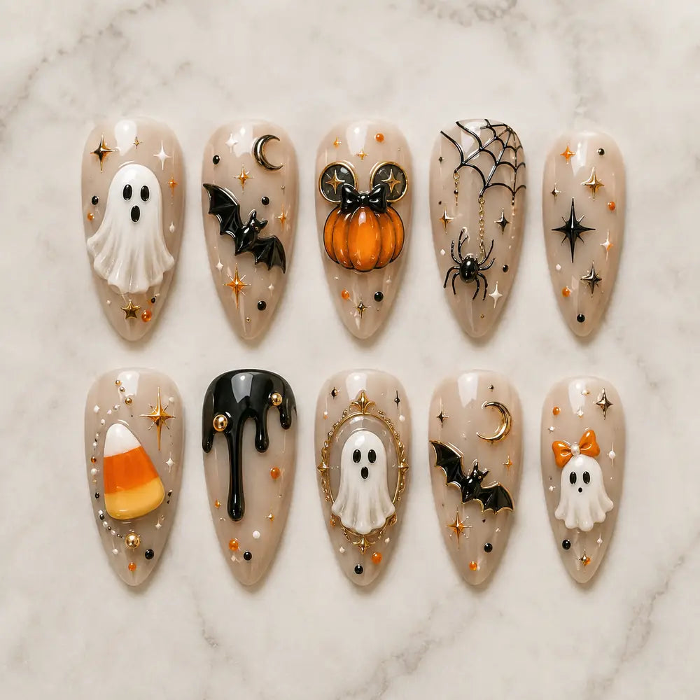Haunted Ghost and Pumpkin 3D Press On Nails — image 2