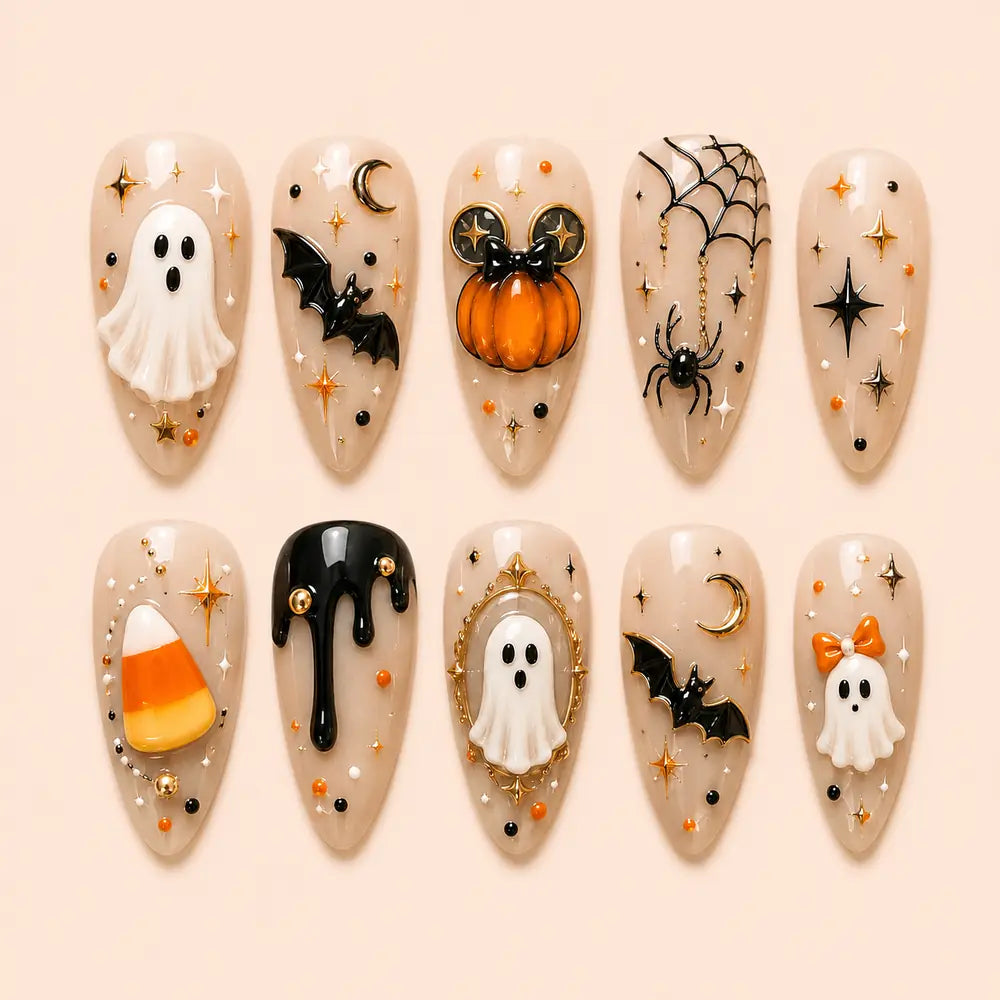 Haunted Ghost and Pumpkin 3D Press On Nails — image 1