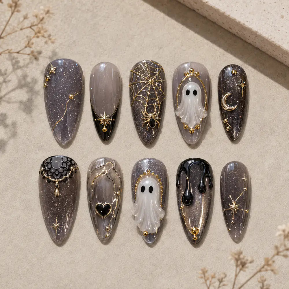 Haunted Ghost Web 3D Glitter Press On Nails — image 2