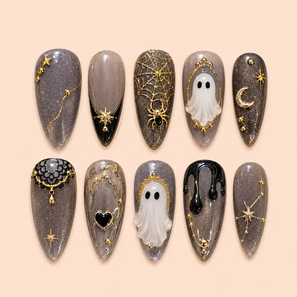 Haunted Ghost Web 3D Glitter Press On Nails — image 1