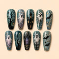 Haunted Manor Ghost & Bat 3D Rhinestone Press On Nails — image 1
