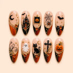 Haunted Manor Pumpkin Cat 3D Glitter Press On Nails — image 1