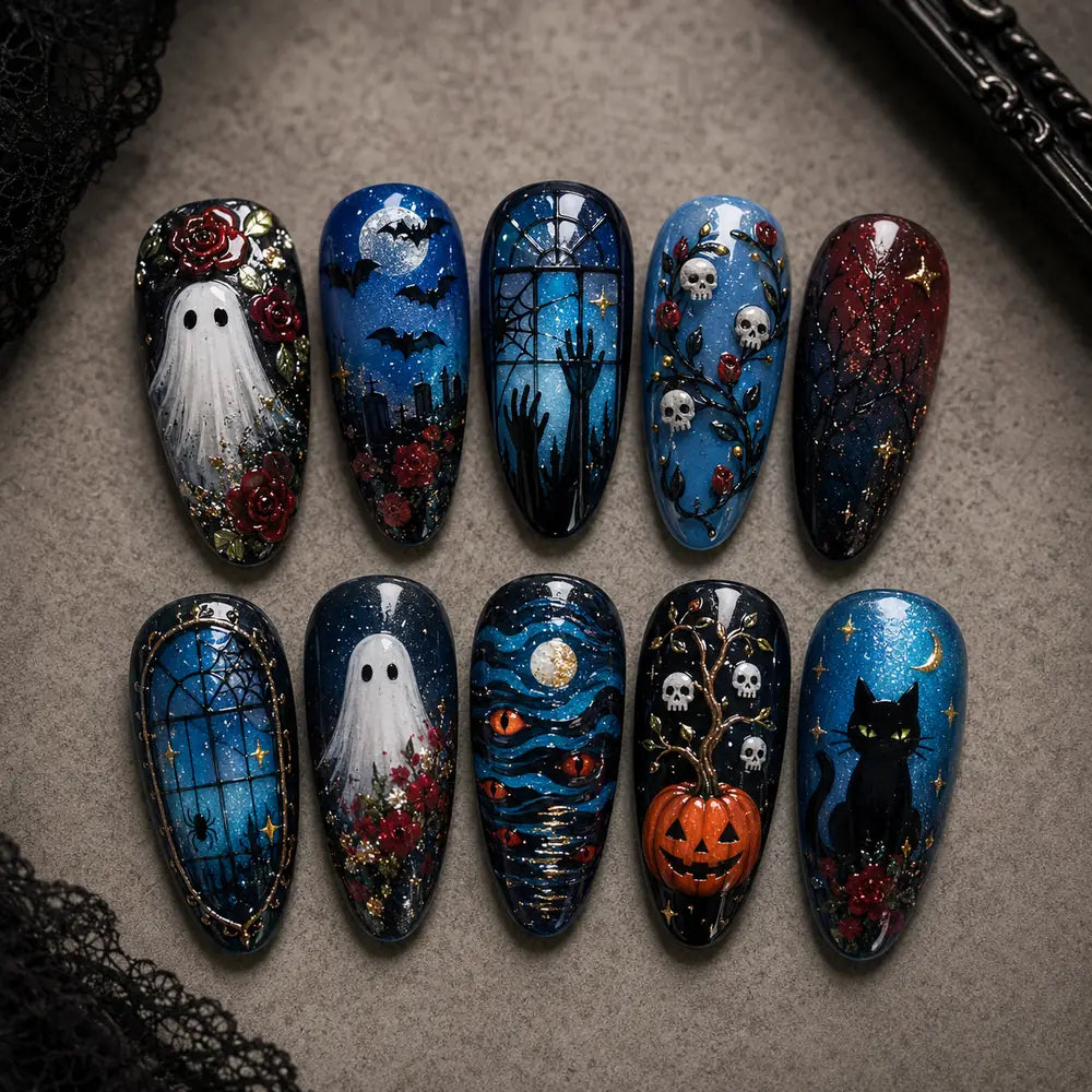 Haunted Moonlight Ghost & Pumpkin Press On Nails — image 2