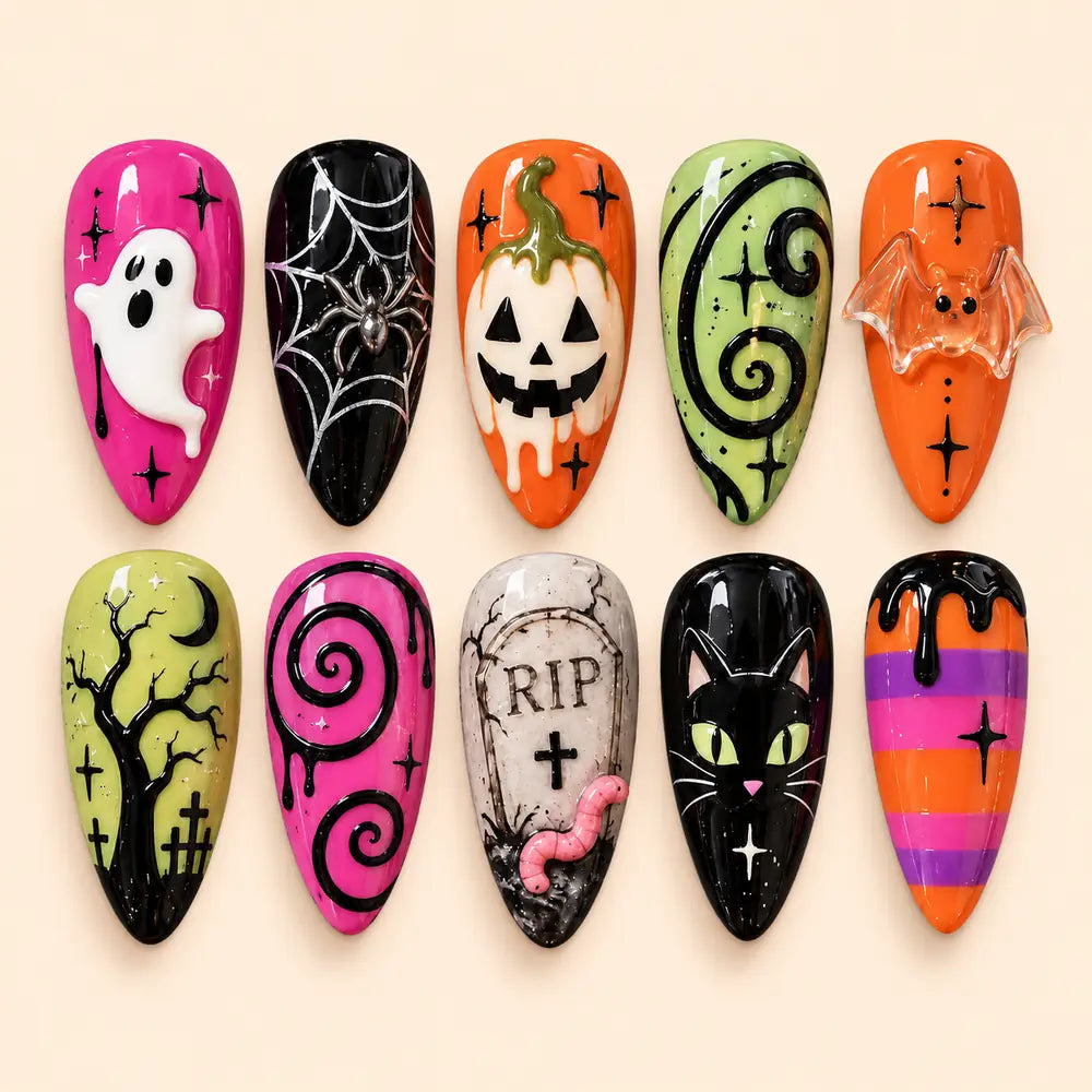 Haunted Neon Icons 3D Halloween Press On Nails — image 1
