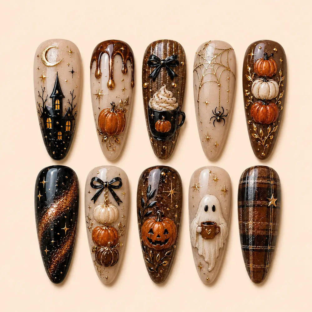 Haunted Pumpkin Ghost 3D Press On Nails — image 1