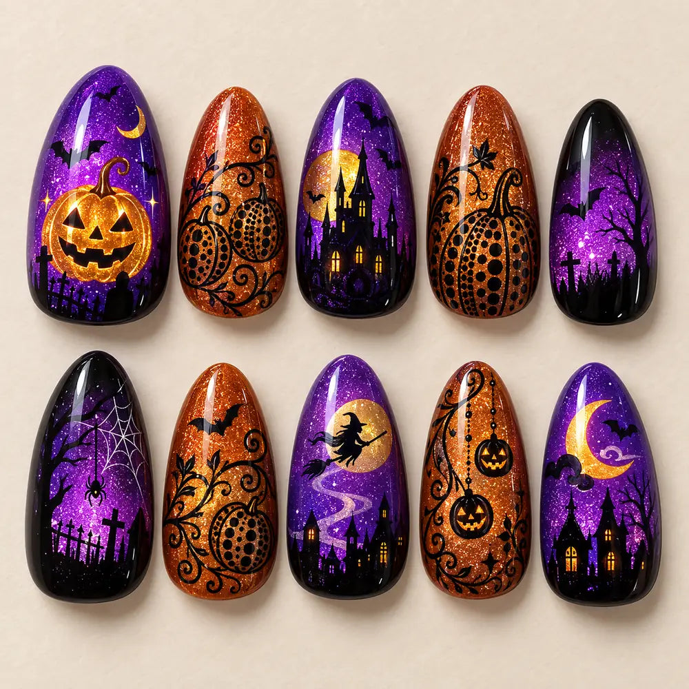 Haunted Pumpkin Night Glitter Press On Nails — image 2