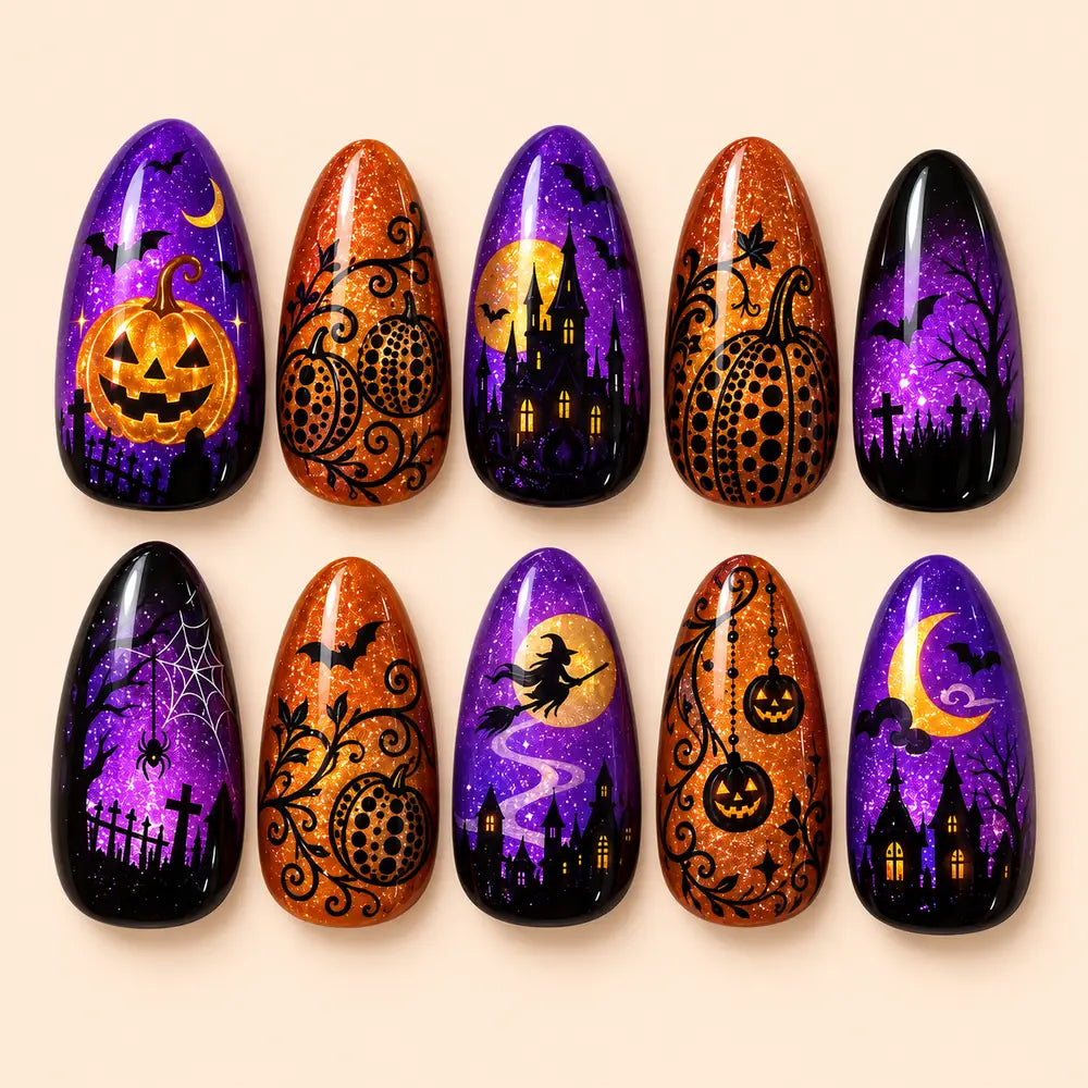 Haunted Pumpkin Night Glitter Press On Nails — image 1