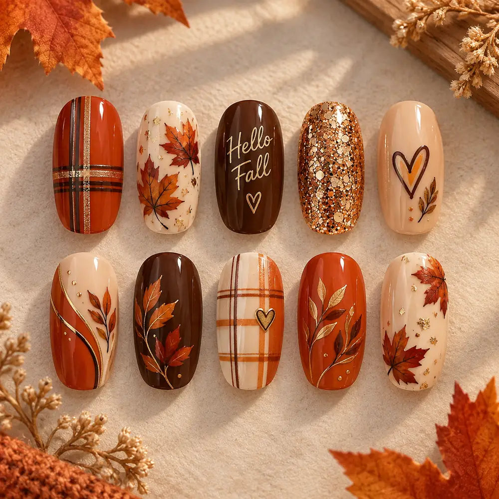 Hello Fall Maple Plaid Glitter Press On Nails — image 2