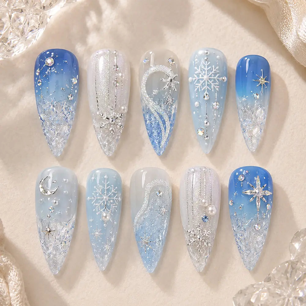 Icy Snowflake Celestial Glitter Press On Nails — image 2