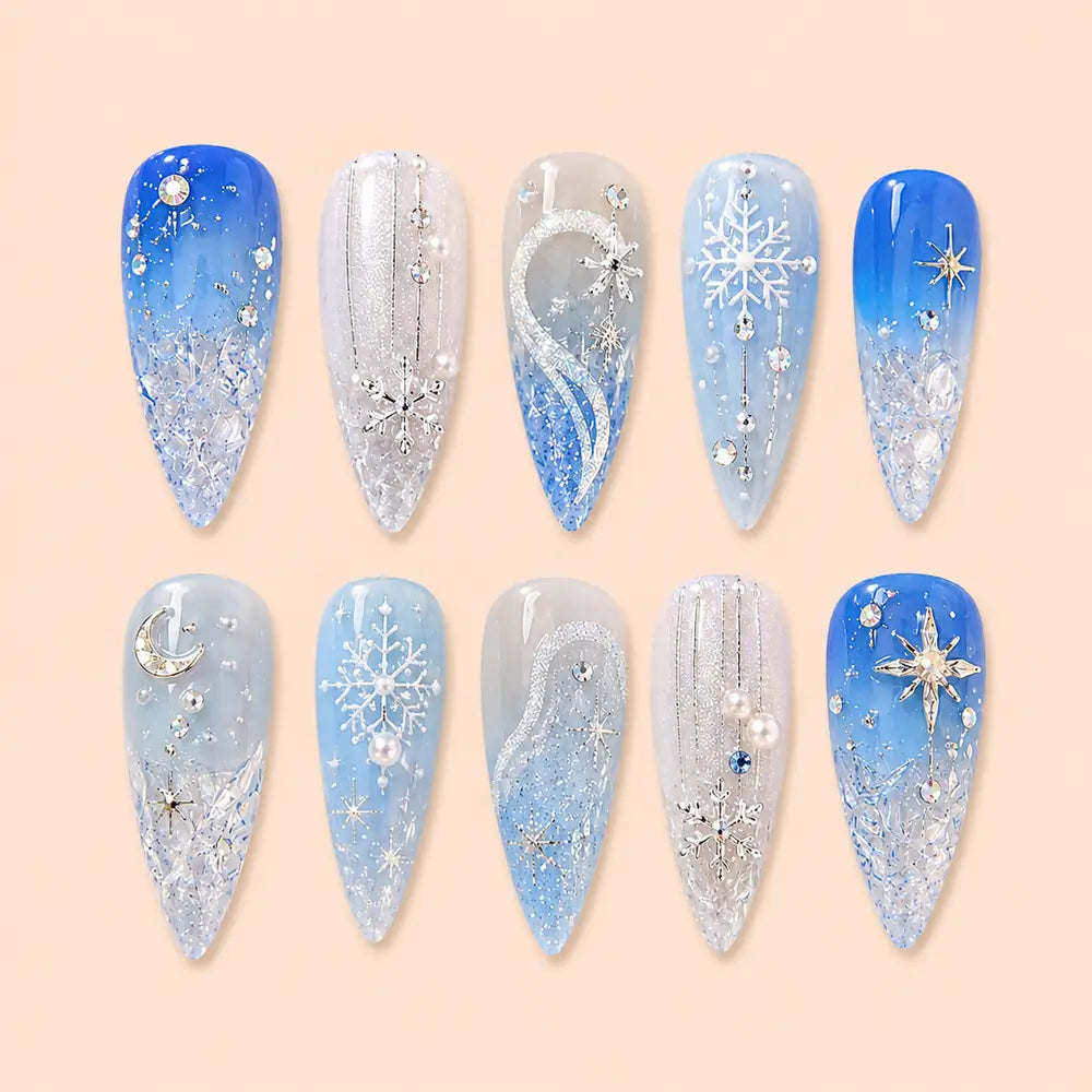 Icy Snowflake Celestial Glitter Press On Nails — image 1