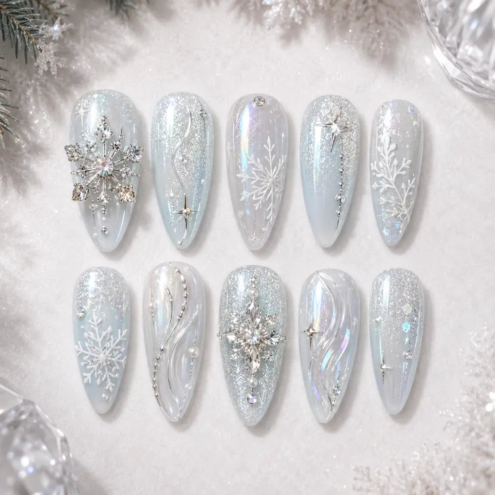Icy Snowflake Crystal Press On Nails — image 2