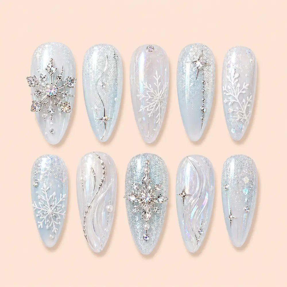 Icy Snowflake Crystal Press On Nails — image 1