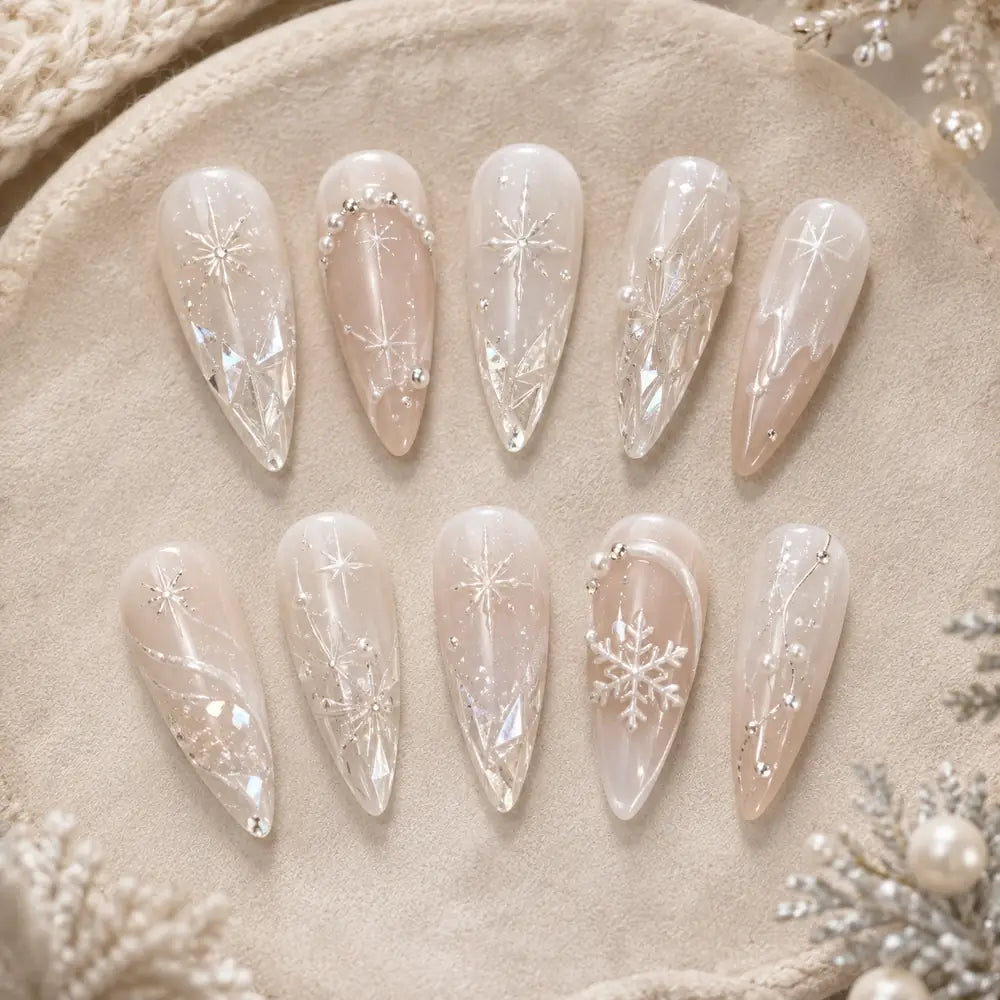 Icy Snowflake Rhinestone Press On Nails — image 2