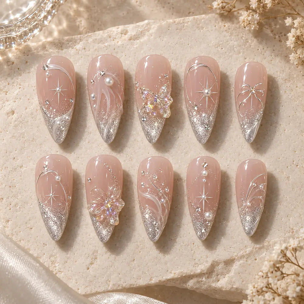 Iridescent Butterfly Rhinestone Press On Nails — image 2