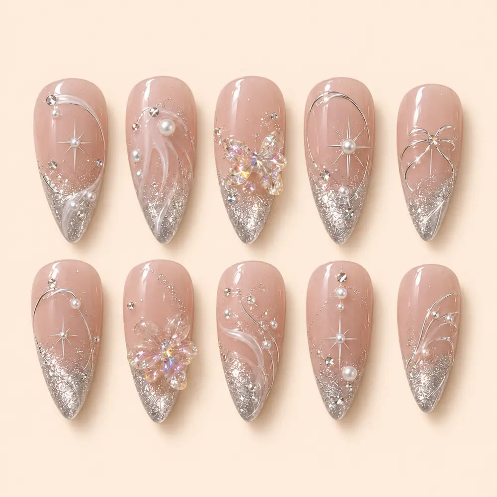 Iridescent Butterfly Rhinestone Press On Nails — image 1