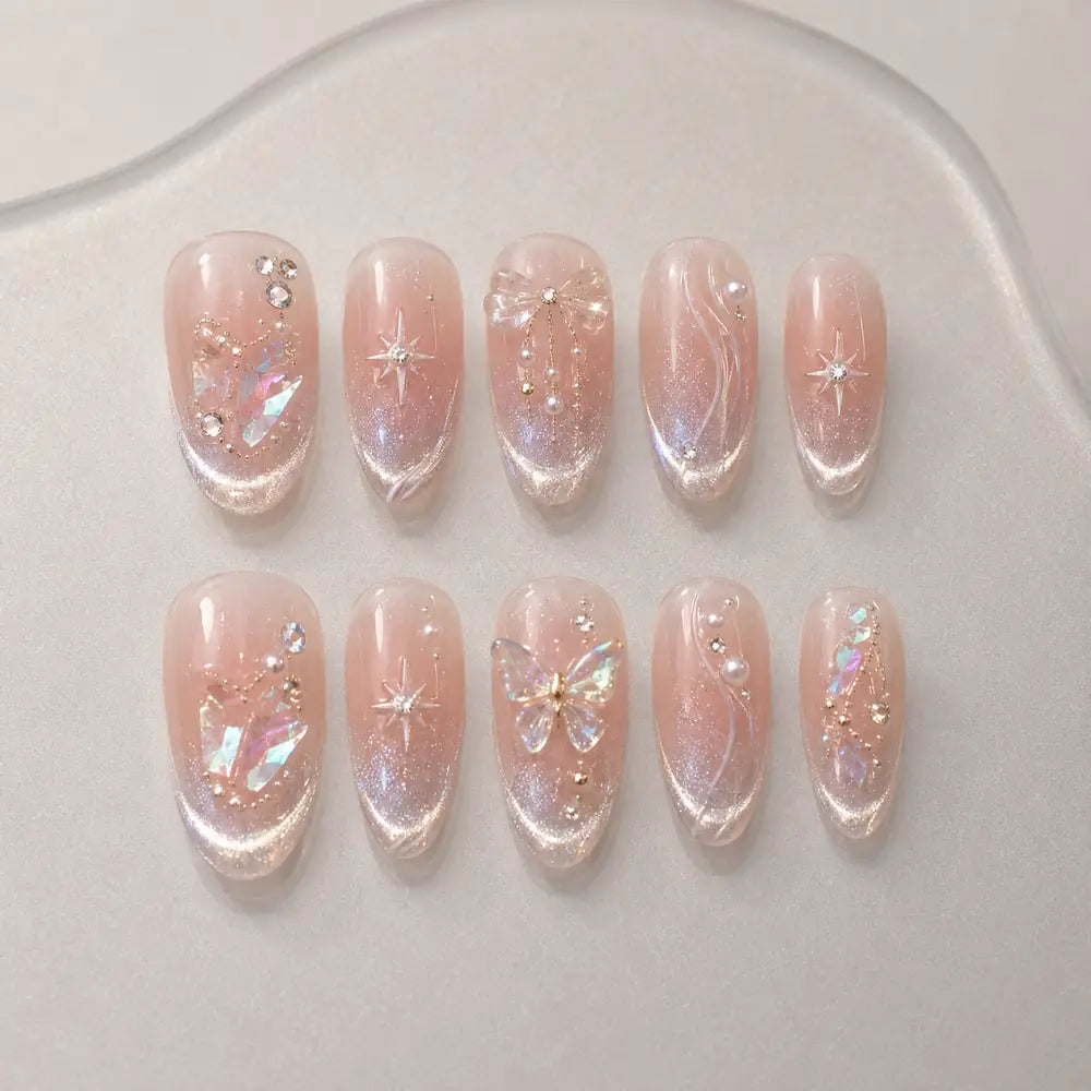 Iridescent Crystal Butterfly Fairycore Press On Nails — image 2