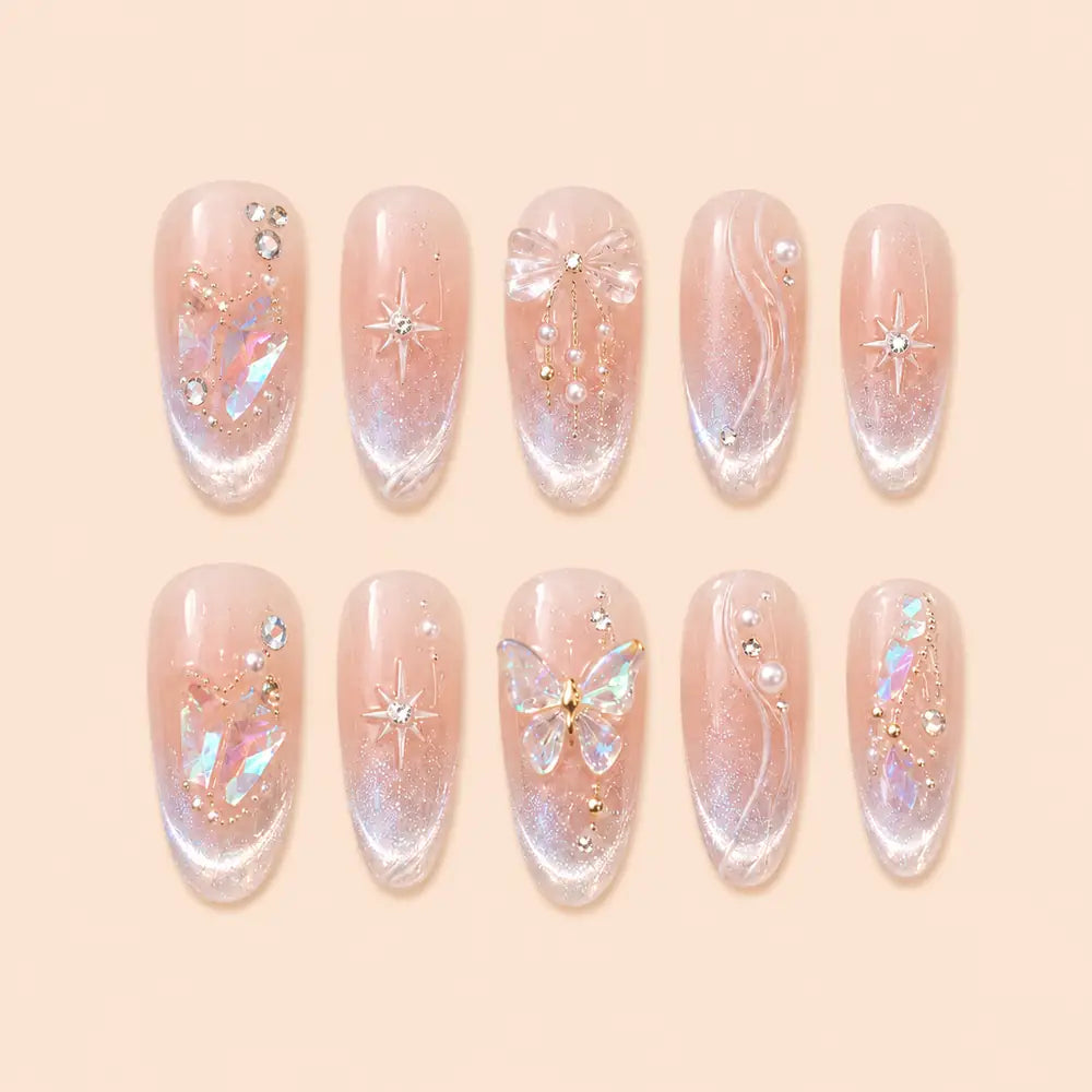 Iridescent Crystal Butterfly Fairycore Press On Nails — image 1