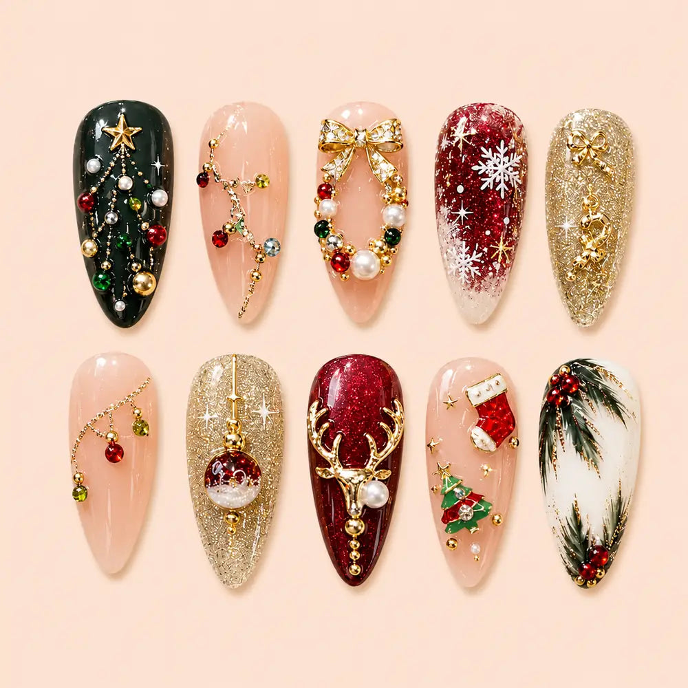 Jeweled Christmas Garland Press On Nails — image 1