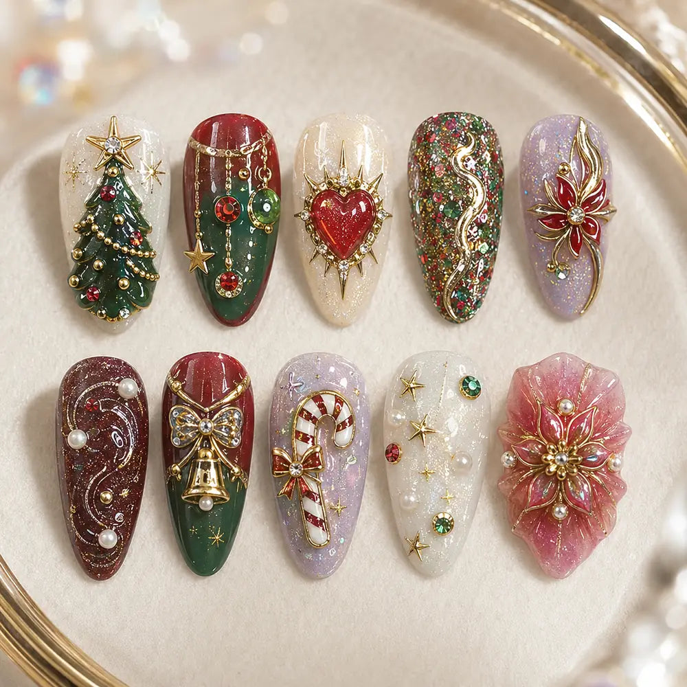 Jeweled Christmas Ornament Press On Nails — image 2