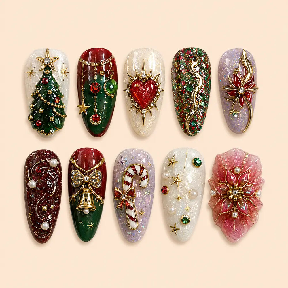 Jeweled Christmas Ornament Press On Nails — image 1